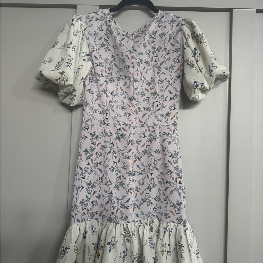 White and Gray Smocked Puff Sleeve Sundress